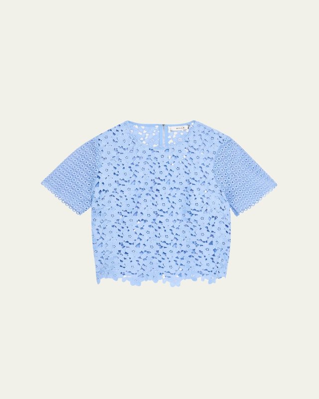 Short-Sleeve Floral & Geometric Lace Top